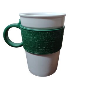 Starbucks 2008 Embossed Green Rubber Sleeve & Handle Ceramic Mug Coffee 12Oz
